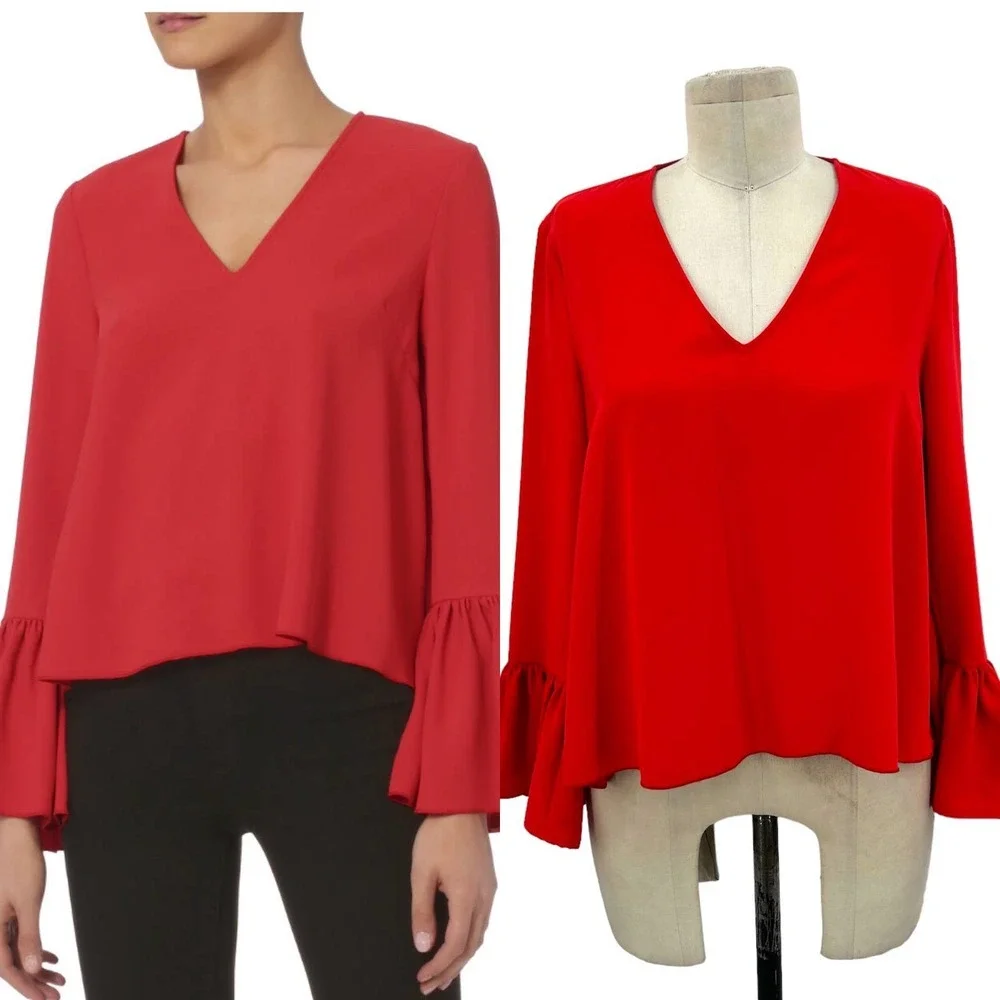 Intermix Katie Bell Sleeve Blouse In Red Size Xs